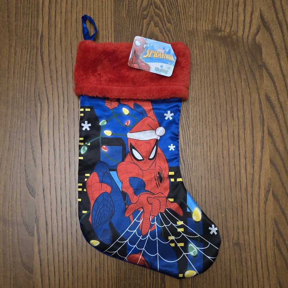 Marvel Spiderman Christmas Stocking NWT Red Dark Navy Blue Kids Spidey Holiday